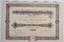 Акция Societe Franco-Sud-Americaine de Travaux Publics, 500 франков, Франция